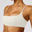 Comper Women's Sports Bra with Thin Straps Stretchy Wirefree Workout Bras Lightweight Workouts Bralette with Removable Pads (White, L)
