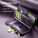 Defencase Compatible with iPhone 13 Case Wallet with RFID Blocking Card Holder for Women and Men, Fashion PU Leather Magnetic Snap Flip Zipper Strap Wallet Phone Case Fit for iPhone 13 6.1", Purple