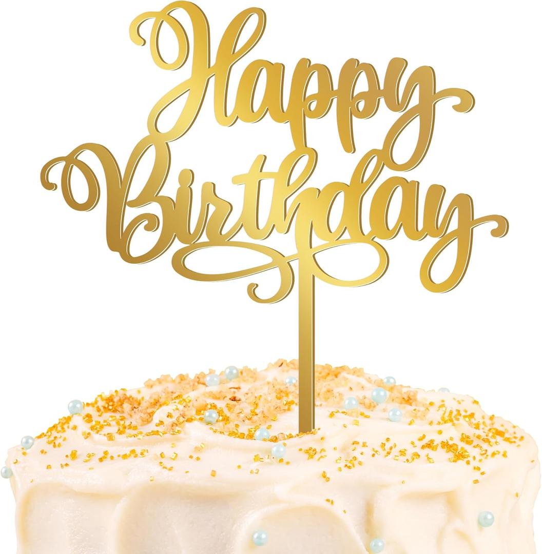 1 PCS Acrylic Cake Topper, 5.1 x 7 Inches Happy Birthday Cake Sign, Mirror Birthday Cake Toppers for Children or Adults Cake Inserts, Birthday Cake Decorations and Desserts Supplies