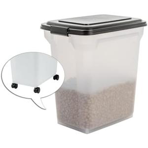 Iris Ohyama, Pet Food Storage Container Airtight for Animals with Wheels, Scoop and Flap lid, Plastic (PP) BPA-Free, L46 x W34 x H50.5 cm, ATS-L, Black