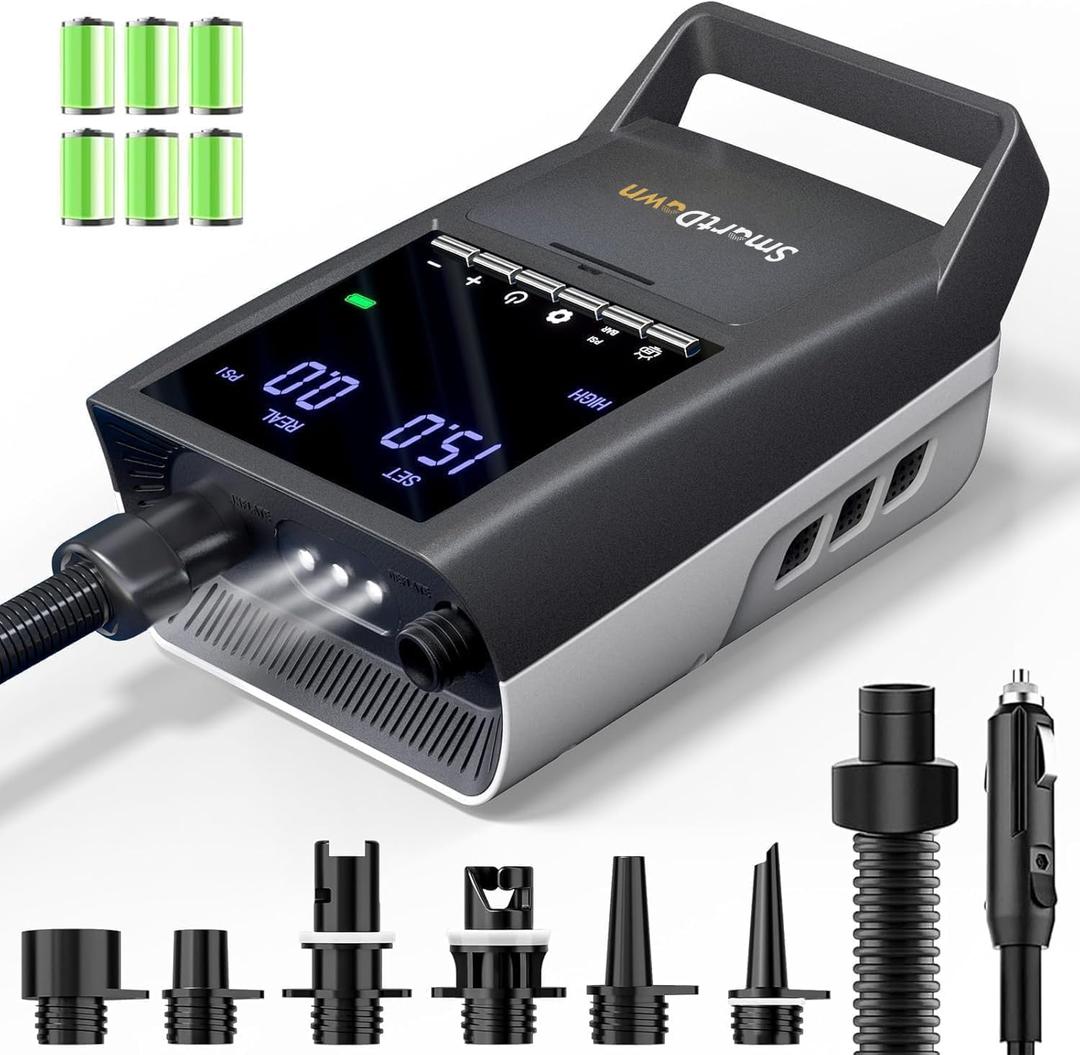 Rechargeable Paddle Board Pump, 2025 Portable SUP Air Pump with Dual Stage Inflation, 3x4500MAH, Up to 20 PSI, 30% Faster with Auto-Off, Ideal for Kayaks, Boats, and Tents (Grey)