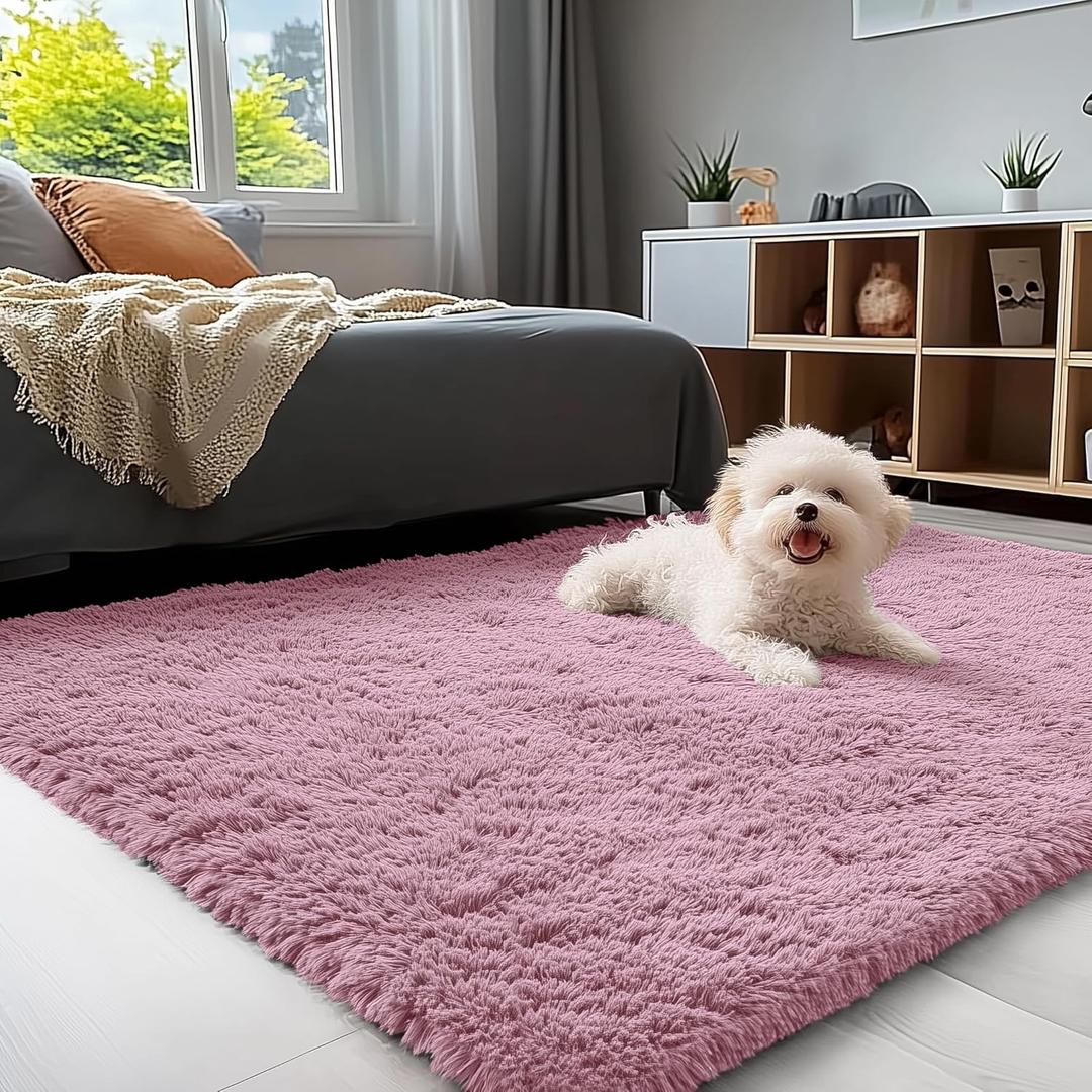 OLANLY 3x5 Machine Washable Small Bedside Rug, Soft Fluffy Shaggy Rugs for Living Room, Bedroom, Indoor Floor Carpet for Kids Girls and Boys, Preppy Dorms, Nursery, Home Decor Aesthetic, Blush