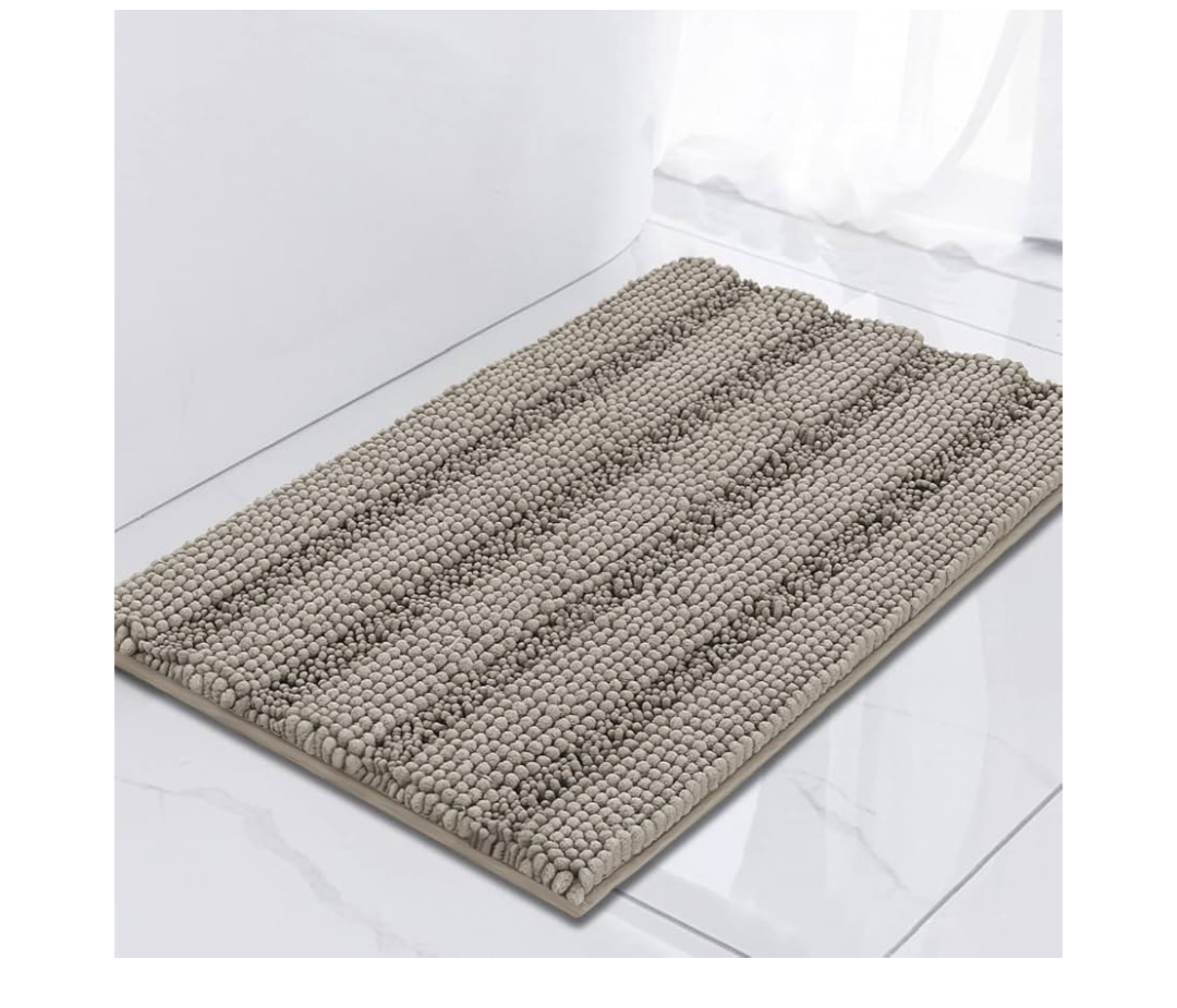 Turquoize Bathroom Rugs Shaggy Chenille Bath Rug Non Slip Thick Shaggy Bath Mats for Bathroom Chenille 1-Piece Bath Mat Set, Soft Super Absorbent Shower Rug Washable Mats, 17"x24", Taupe