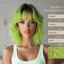 MISSQUEEN Short Green Wig with Bangs Women Girls Dark Roots Ombre Green Wigs Bob Style Heat Resistant Synthetic Natural Realistic Wig for Everyday Hairstyle Cosplay Party Halloween