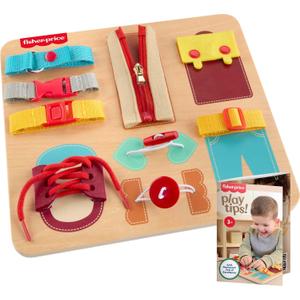 Fisher-Price Wood Montessori Toy Dressing Board, American Montessori Society Seal of Excellence, Early Life Skills Learning Busy Activity for Preschool Kids Ages 3+ Years