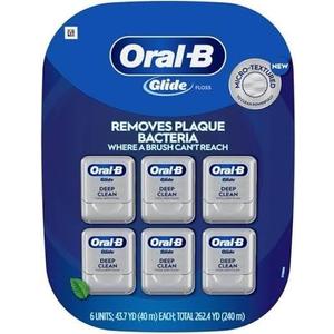 Oral-B Glide Cool Mint Deep Clean Floss, 6 Count, Glide Dental Floss (787.4 Foot (Pack of 1))