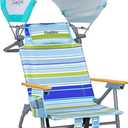 5-Position Reclining Backpack Beach Chair with Canopy Headrest Cooler Bag Cup Holder Towel Bar Storage Pouch Wooden Armrests Aluminum Frame Supports 400 lbs Foldable for Adults Camping Travel