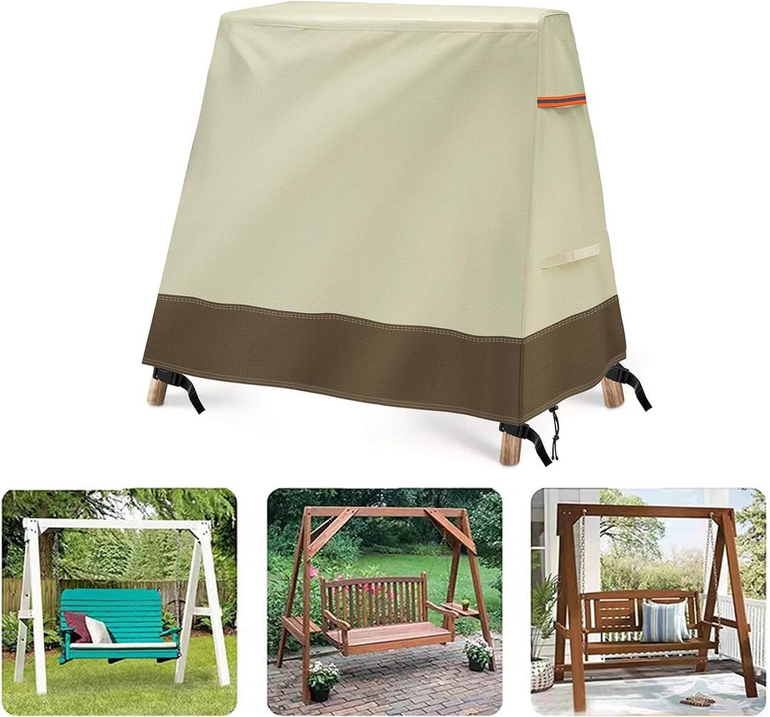 PLUSLEYSC Cover for A Frame Porch Swing,Outdoor Patio Swing Cover a Frame,Patio Swing Furniture Covers,Courtyard Waterproof UV Resistant Weather Protector(Beige,72''LX67''WX55''H)