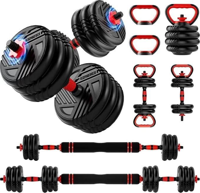 Adjustable Dumbbells, 30lbs Free Weight Set with Connector,5 in1 Dumbbells Set Used as Barbell,Kettlebells, Suitable Men/Women