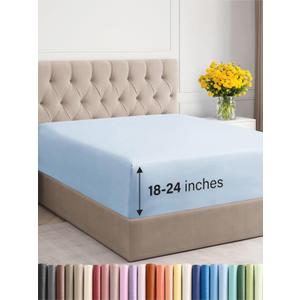 Extra Deep Cal King Fitted Sheet - Hotel Luxury Single Fitted Sheet Only - Easily Fits 18 inch to 24 inch Mattress - Ultra Soft, Wrinkle Free with Extra Deep Pockets - Breathable & Comfy - Sky Blue