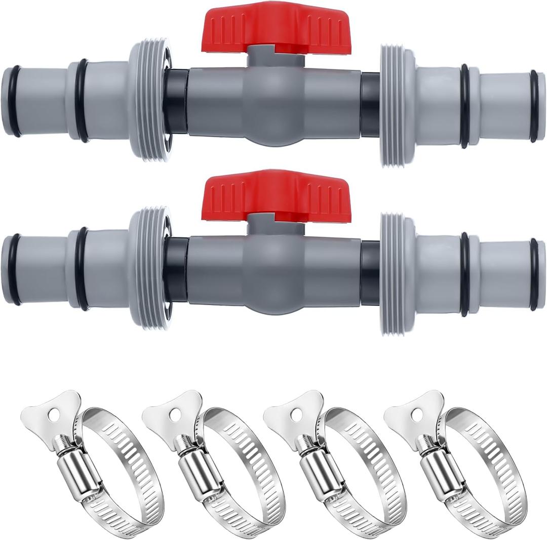 2 Sets Pool Hose Connector, 1-1/4" or 1-1/2" T Joint Pool Hose Adapter for Above Ground Swimming Pools Filter Pump and Pools Vacuum, 2 Heads with Valve-1.25"&1.5"