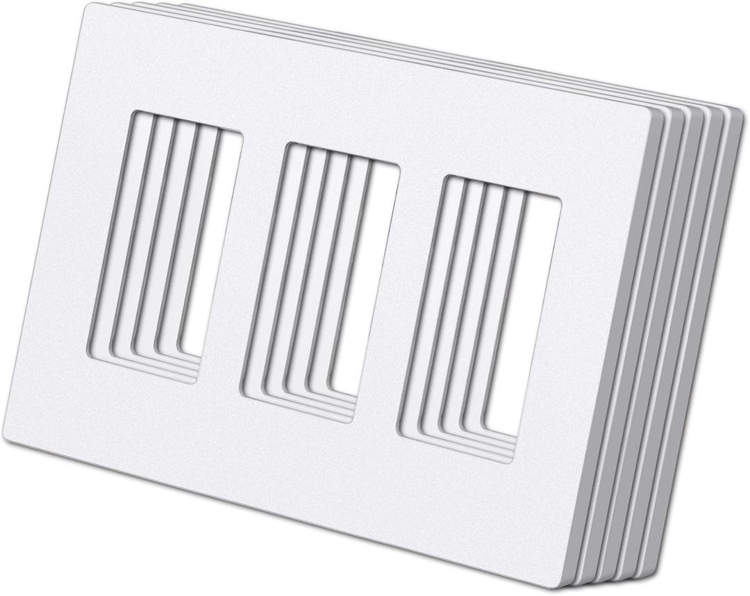 (5 Pack) BESTTEN USWP6 Matte Snow White 3-Gang Screwless Wall Plate, Decorator Outlet Cover, H4.69 x W6.54, for Light Switch, Dimmer, USB, GFCI, Receptacle