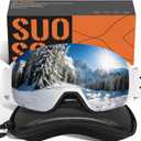 suoso Ski Goggles Frameless for Men: Women Magnetic Lens UV400 Protection OTG Anti-Fog Snowboard Goggles (C01-white Frame Silver Lenses)