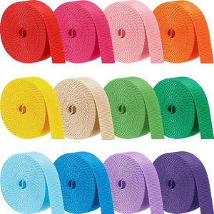 Windyun 12 Rolls Polypropylene Webbing 1 Inch Heavy Duty Webbing Strap Seatbelt Strapping for Indoor Outdoor DIY Gear Repair, Furniture, Upholstery, Seatbelt Material, 12 Colors(5 Yard Each)