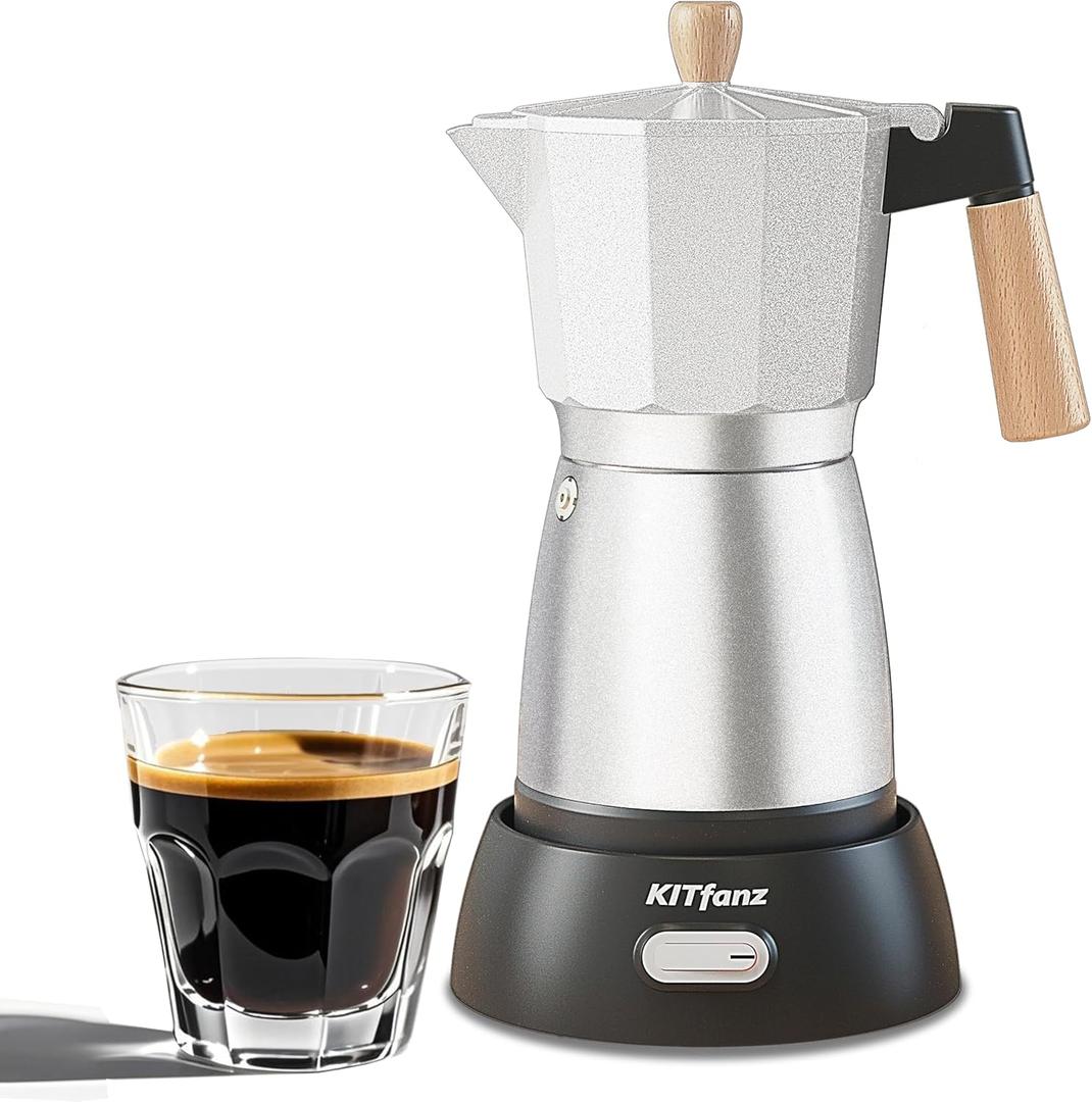 Electric Espresso Coffee Maker, Italian Coffee Pot, Electric Moka Pot, Cuban Coffee Maker, Portable Cafeteras Electricas Espresso Makers with Detachable Base 3 or 6 Cup (Silver)