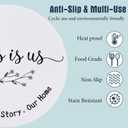 Queekay Housewarming Gifts New Home 1 Farmhouse Trivet for Hot Dishes and 5 Wooden Coasters Round Wood Hot Pads Set with Holder for Home Christmas Decoration 7" and 4"(Gray, White)