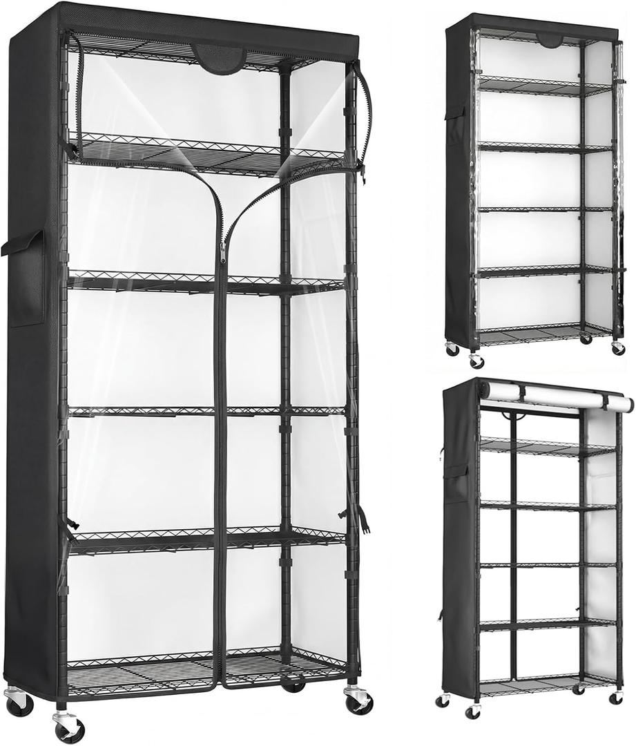 Wire Shelf Rack with 600D Oxford Cover, 30" W x 14" D x 72" H, 6-Tier Heavy Duty Wire Shelving on Wheels, with Waterproof & Dustproof Shelf Cover for Kitchen, Pantry & Laundry Room