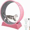Cat Exercise Wheel for Indoor Cats, 33" Cat Wheel with Quiet TPE Roller & Paw-Friendly Running Mat & Large Space, Suitable for Weight Loss, Playing, Fitness & Pent-Up Energy - Kitty Pink