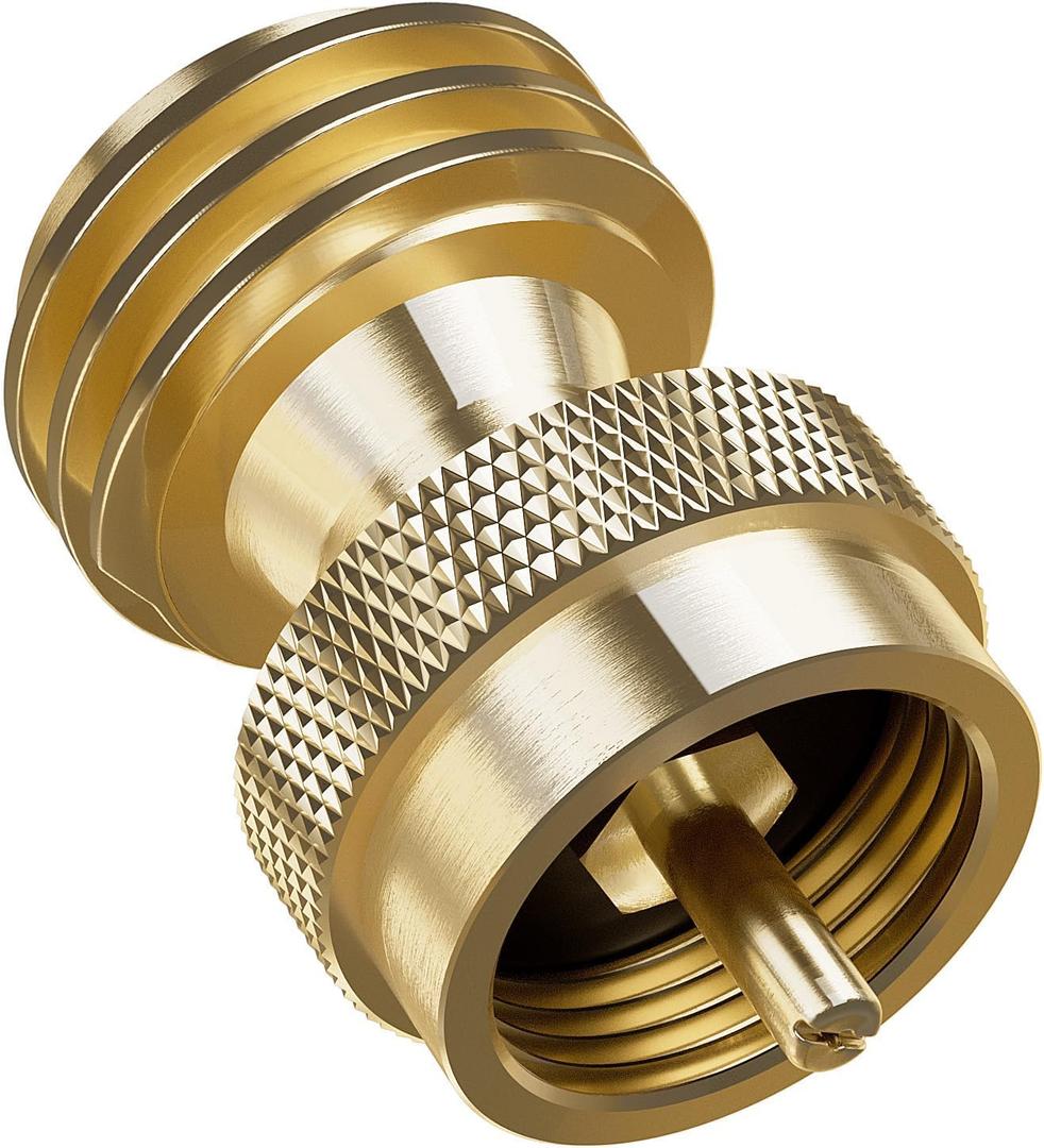 NUPICK Propane Tank Adapter, 1 Lb to 20 Lb Converter, Hook Up Small Propane Tanks to BBQ Grill, 100% Solid Brass Construction (POL)