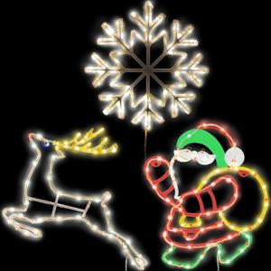 Christmas Window Silhouette Lights Decorations - 16in Pack of 3 USB Waterproof Sign Lighted Colour Snowflake Reindeer Santa Claus for Holiday Indoor Wall Door Glass Decorations