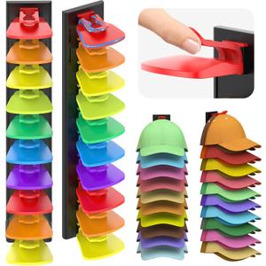 Volnamal Hat Organizer for Baseball Caps, 2 Pack Hold Up to 40 Hats, Hat Rack for Wall Space Saving, Hat Hanger w/Strong Adhesive Hat Storage Holder Display for Closet Door and Wall (Black & Color)