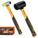 2-Piece Rubber Mallet Hammer Set, 8oz Rubber Hammer Mallet & 25mm Double-Faced Soft Mallet, Shockproof Fiberglass Handle with Cushion Grip, Damage-Free to Floor, Tile, Crafts