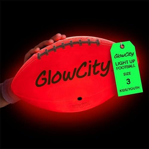 GlowCity Glow in The Dark Football - Light Up, Youth Size Footballs for Kids - LED Lights and Pre-Installed Batteries Included﻿