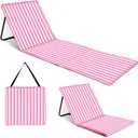 just be... Beach Chair with Backrest, Foldable Lightweight Reclining Beach Mat, Portable Padded Lounge Seat with Carry Strap & Zip Pocket – Pink Stripes, 60 x 20 x 1.7in