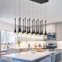 Modern Rectangular Chandelier,14 Lights Black Raindrop Chandelier Lighting,Industrial Linear Pendant Ceiling Light Fixture for Dining Living Room Kitchen Island