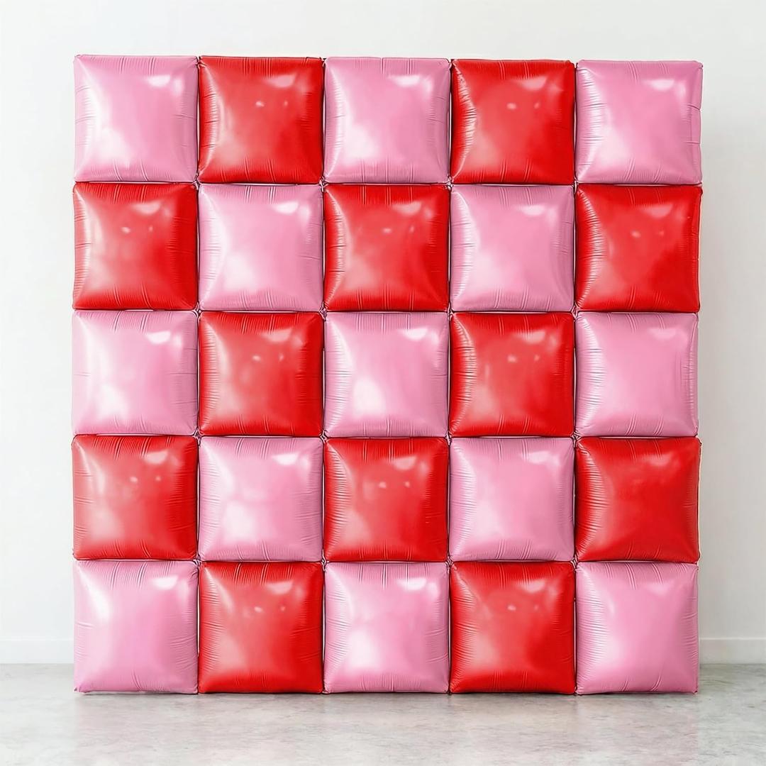 KatchOn, Red and Pink Square Foil Balloons - 19 Inches, Pack of 25 | Galentines Day Decorations | Galentines Balloons | Valentines Day Decorations | Foil Balloon Wall Backdrop for Valentines Decor