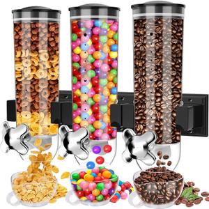Wall Mounted Cereal Dispenser, Triple Dry Food Container With 3 Cups, 4.5L Grain and Candy Wall Mount for Store Oatmeal, Coffee Bean, Nuts, Snacks