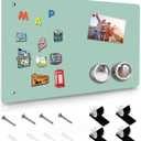 Green Magnetic Board,17.5" x 11.4" Magnet Bulletin Board to Display Magnetic Notes, Poetry, Photos, Suitable for Wall, Refrigerator, Cabinet etc, Come with 4 Pcs Dual Lock Tape and Screws