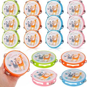 12 Pack Hand Tambourines 5.1", Metal Jungle Animals