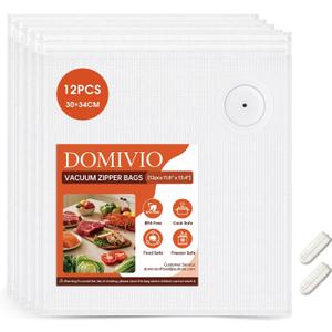 Reusable Vacuum Sealer Bags 12 Pack (11.8"x13.4") with 2 Clips, BPA-Free Vacuum Zipper Bags for Food Storage, Freezer & Sous Vide Cooking, Compatible with Food Saver Vacuum Sealers