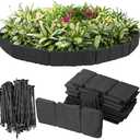 Garden Edging 30pcs, 4IN Tall Plastic Landscape Edging Borders (Total 24FT) | Garden Mini Fence with 30pcs Anchoring Spikes, Stone-Like Textured Small Garden Fence for Flowerbeds, Yard, Pathway, Black