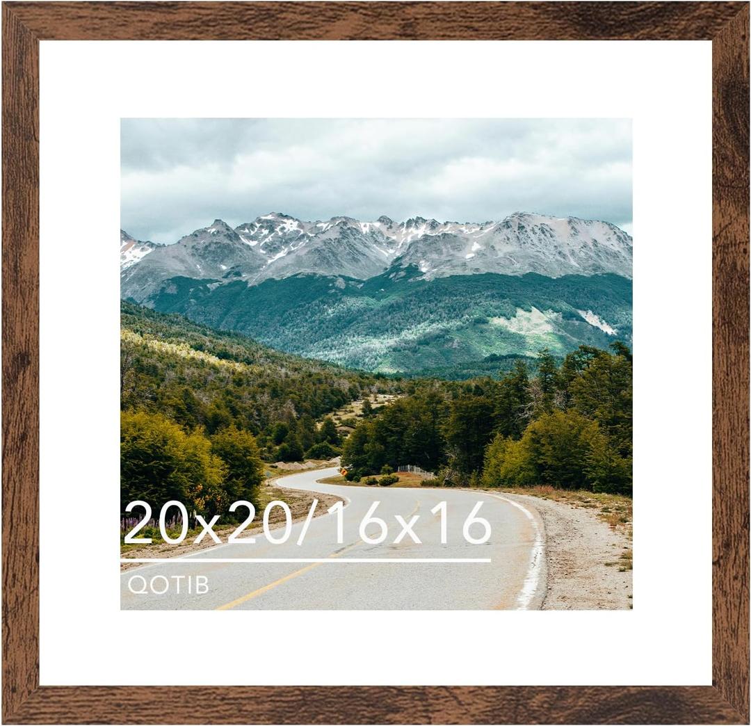 Wood 20x20 Picture Frame with 16x16 Mat Deep Brown, Display 16x16 with Mat or 20x20 without Mat, Wood 20 by 20 Photo Frame, 20 x 20 Frame for Wall Hanging Display, Deep Brown