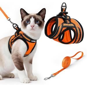 rabbitgoo Cat Harness and Leash Set for Walking Escape Proof, Adjustable Soft Kittens Vest with Reflective Strip for Cats, Comfortable Outdoor Vest,Light Orange,L