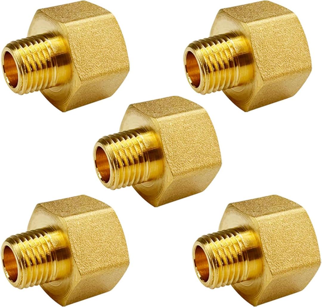 5 pcs 1/2" NPT Female x 1/4 NPT Male Connector, Brass Pipe Fitting, 1/2" to 1/4" NPT Reducer Adapter
