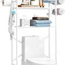 Dazioter Over The Toilet Storage Metal 3 Tier Bathroom Organizer Shelf with Paper Holder Easy to Assemble & Space Saving (White)
