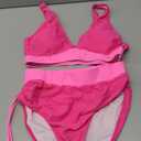 Blooming Jelly Women High Waisted Bikini Sets Tummy Control Swimsuits Color Block Two Piece Drawstring Bathing Suit (Medium, Pink062)