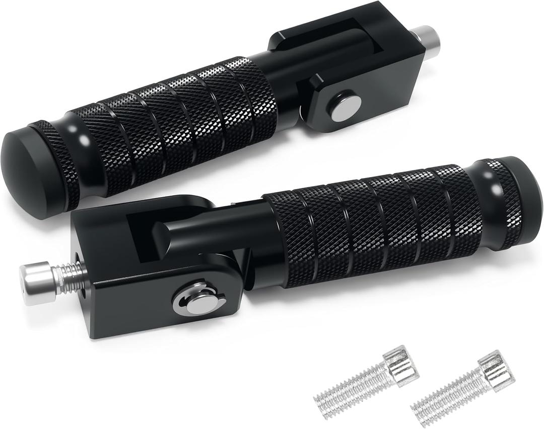 M8 Universal CNC Motorcycle Foot Pegs Degree Foldable Bike Pegs Aluminum Fit Electric Car Motorbike Scooter Mini Bike Ebike Dirt Bike Go Kart Honda Yamaha Suzuki Aprilia Super73 (Black, Type A)