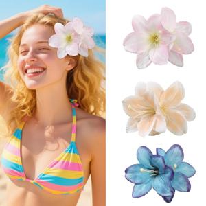 3 PCS Hawaiian Flower Hair Clips for Women Artificial Flower Barrettes Floral Lily Hair Clip for Wedding Bridal Accessories Tropical Beach Party Holiday Hair Accessories