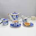 Bone China Tea Set for Adults, Blue and White Porcelain Tea Sets, Bone China Tea Cup Set With Teapot Creamer Pitcher Sugar Bowl and Teaspoons, Vintage Tea Sets for Women Tea Part