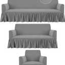 3 Pcs Sofa Slipcover Set for Couch Cushion Durable Washable High Elastic Stretchable Furniture Couch Covers with Skirt for Sofa Loveseat Arm Chair (Gray, Milk Silk) 