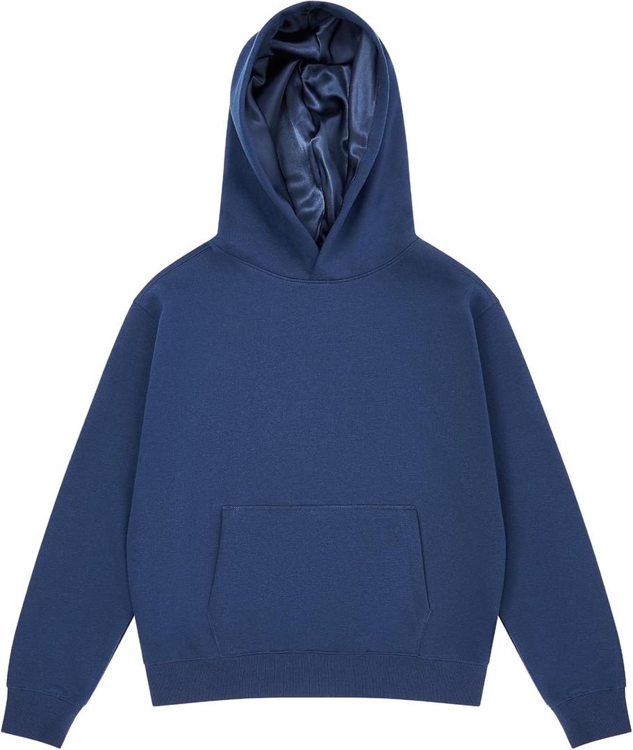 ARRIA Satin Lined Hoodie  Oversized Hood for Frizz Free Hair, Premium Fabric, Womens Fashion, Fall Winter Spring Essential (Large, Navy)