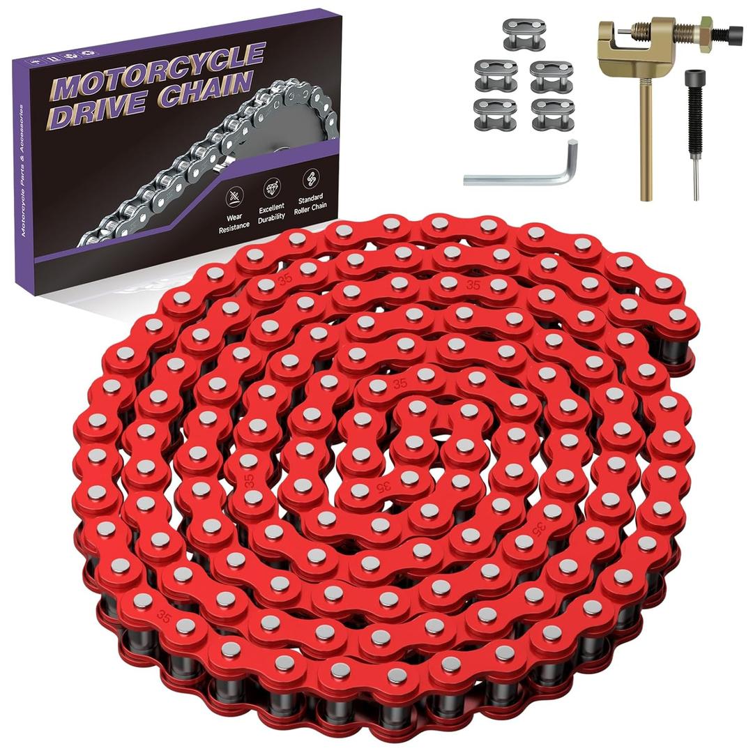Red 35 Chain Compatible with Mini Bike Coleman CT100U CC100X Baja DB30 Motovox MBX10 MBX11 Predator 79cc 97cc 100cc Mega Moto MM-B80 105cc Powersports Parts 140 Link 35 Chain Breaker