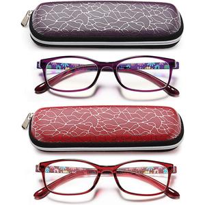EYEURL Blue Light Blocking Readers for Women - 2 Pair Ladies Computer Reading Glasses +0.5 Stylish Rectangular Frames Blue Ray Eyeglasses (Purple+red)