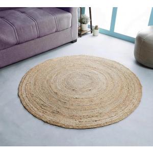 Hausattire Hand Woven Jute Braided Rug, 4’ Round – Natural, Reversible Boho Entry Area Rugs for Kitchen, Living Room I Farmhouse Decorative Floor Rug, 4 Feet Round