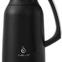 IDEUS Thermal Coffee Carafe 68oz (2,000ml), Stainless Steel Double Wall Insulated Vacuum Flask, Water Jug Coffee Server and Beverage Dispenser, Heat and Cold Retention (Black-Silver, 68oz (2,000ml))