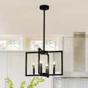 Black Chandelier, 4 Heads Farmhouse Geometric Chandelier, Adjustable Height for Entryway, Hanging Metal, Staircase Foyer Hallway Dining Room Kitchen Lighting (E12 Bulb Not Included)